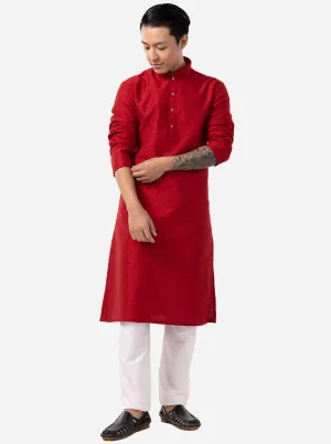 Blood Red Printed Cotton Blend Kurta | The Kurta Company