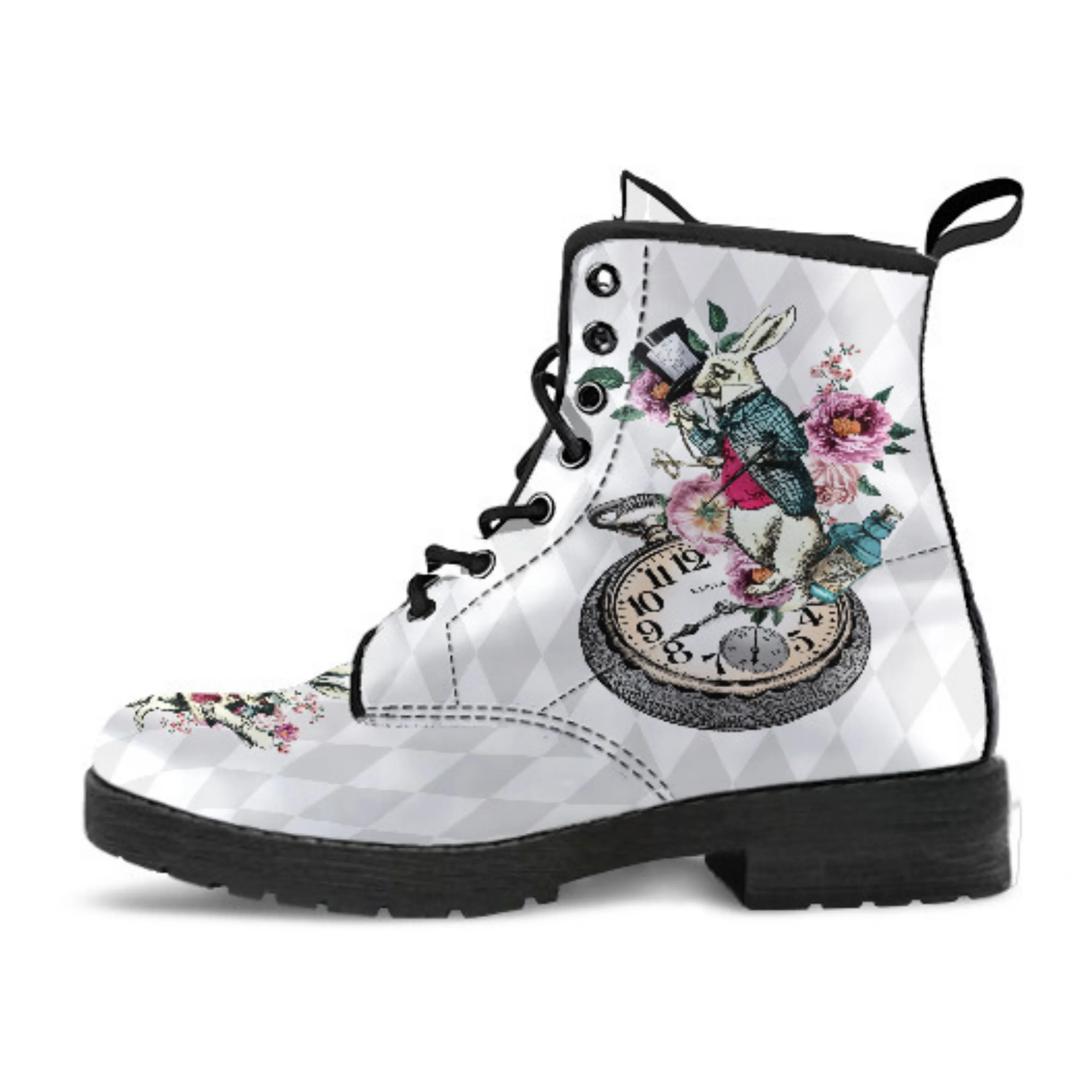 Combat Boots - Alice in Wonderland Gifts #41 Colorful Series | White Boots, Handmade Lace Up Boots, Women's Boots, Custom Shoes
