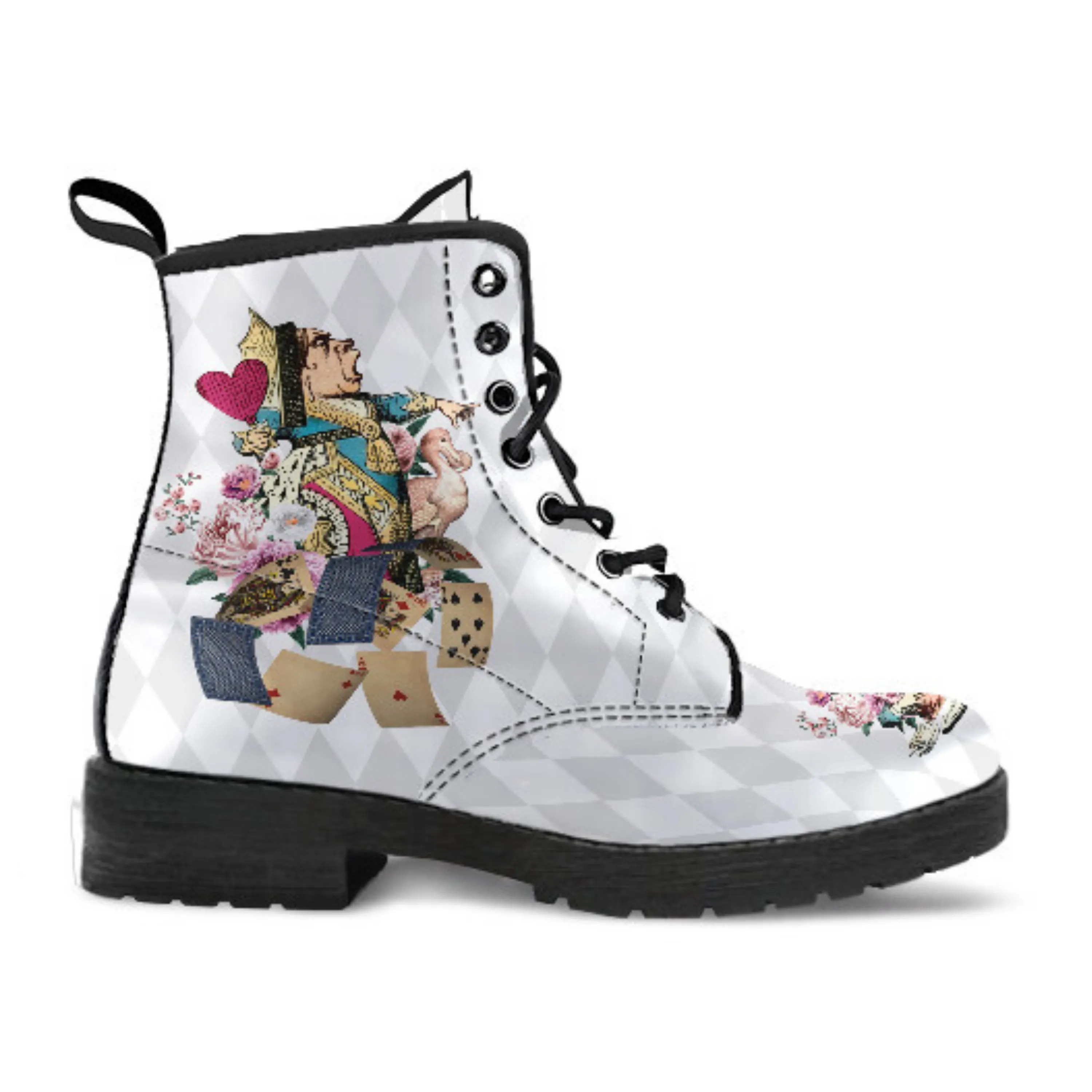 Combat Boots - Alice in Wonderland Gifts #41 Colorful Series | White Boots, Handmade Lace Up Boots, Women's Boots, Custom Shoes