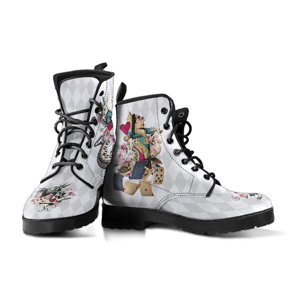 Combat Boots - Alice in Wonderland Gifts #41 Colorful Series | White Boots, Handmade Lace Up Boots, Women's Boots, Custom Shoes