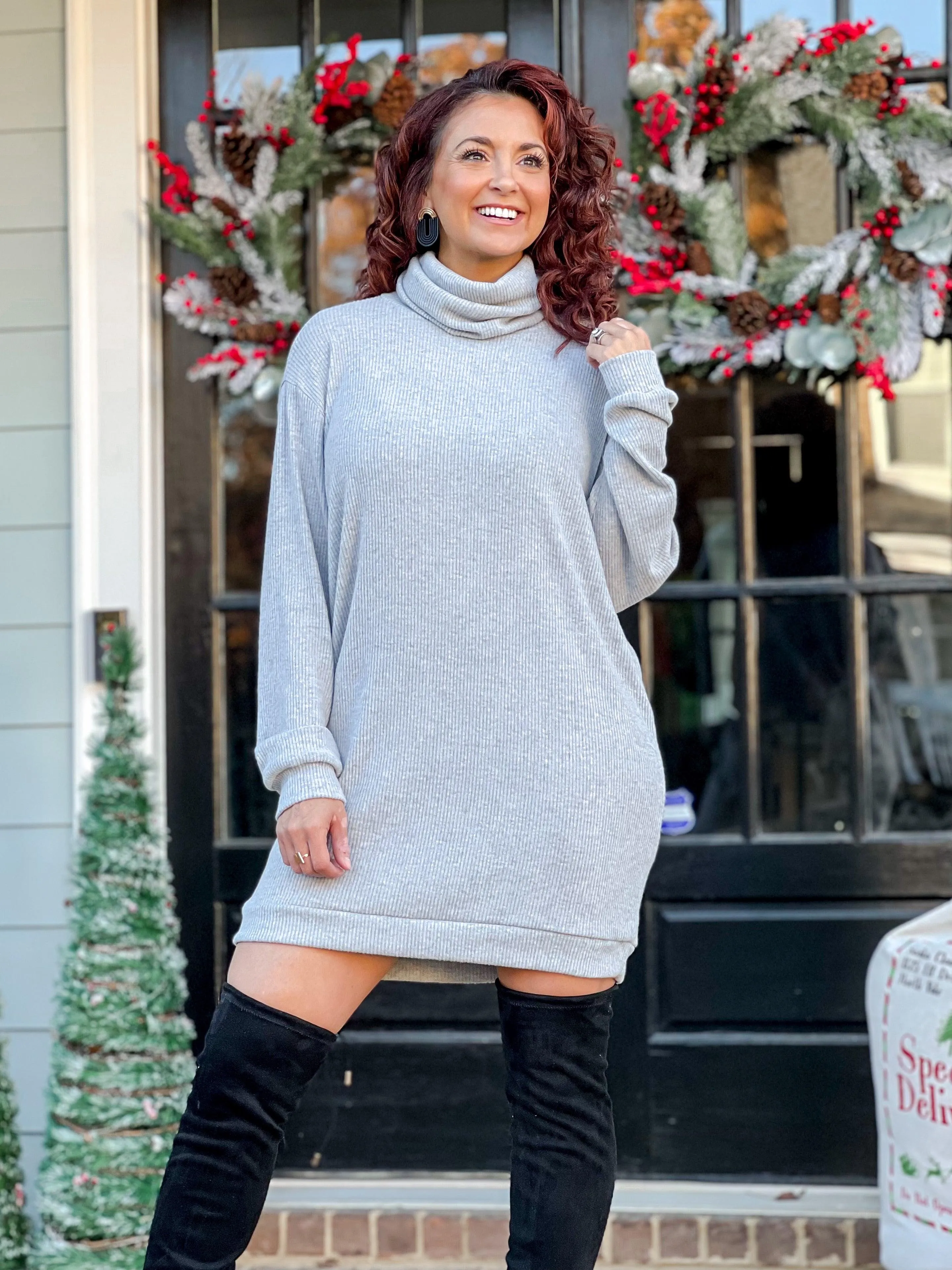 For the Love Cowl Neck Sweater Dress (Heather Grey)