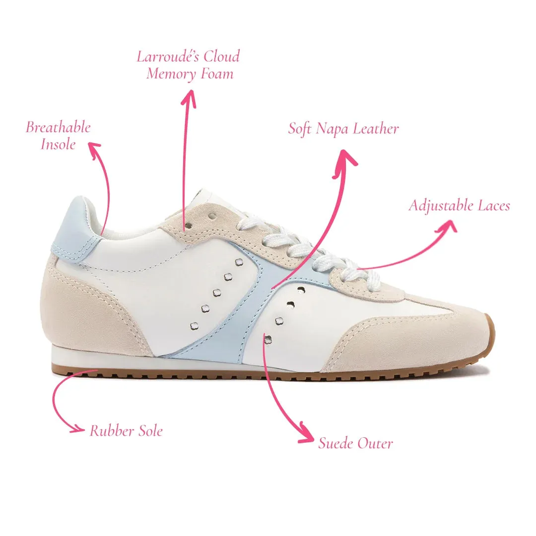 Larroude Stella Sneaker In White-Silver Metallic Leather
