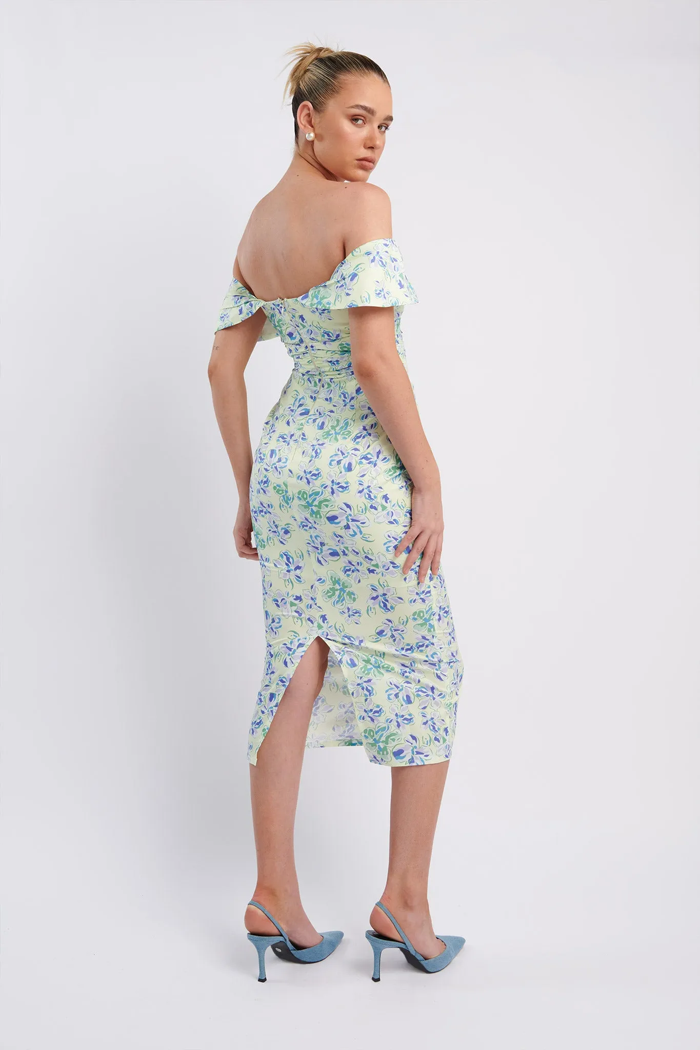 Lillianne Off-Shoulder Midi Dress Floral Blue