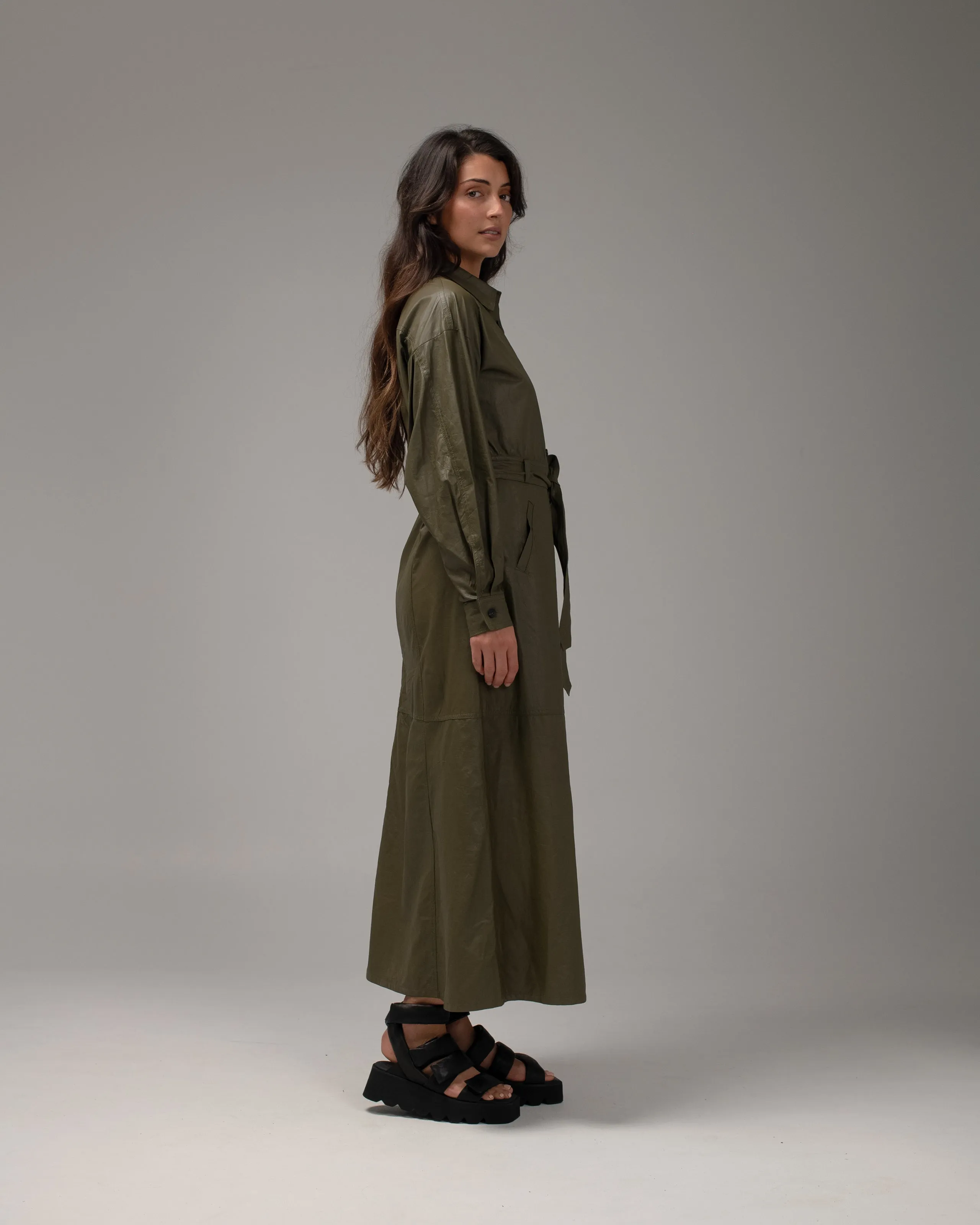 Long Shirt Dress Leather Military