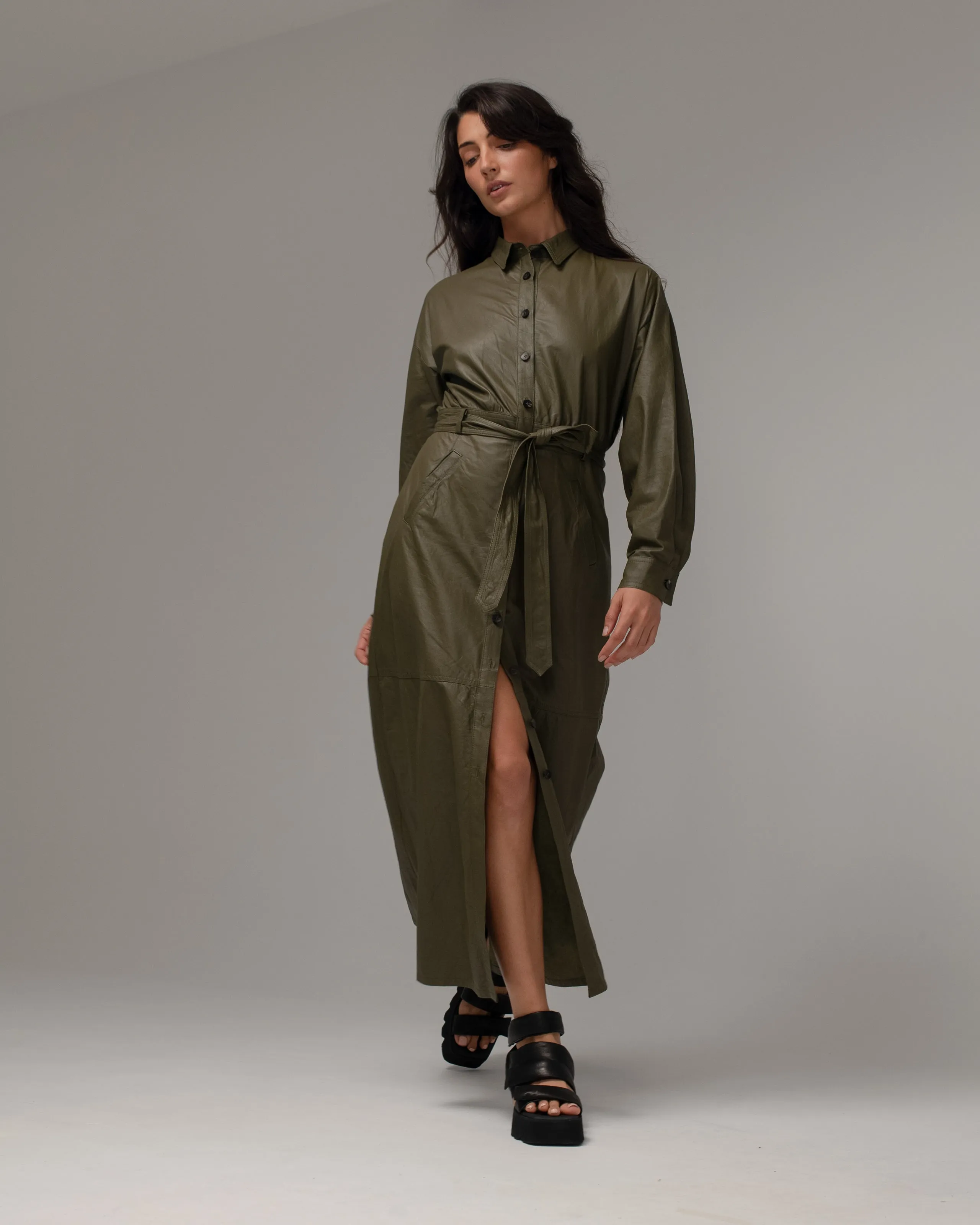 Long Shirt Dress Leather Military
