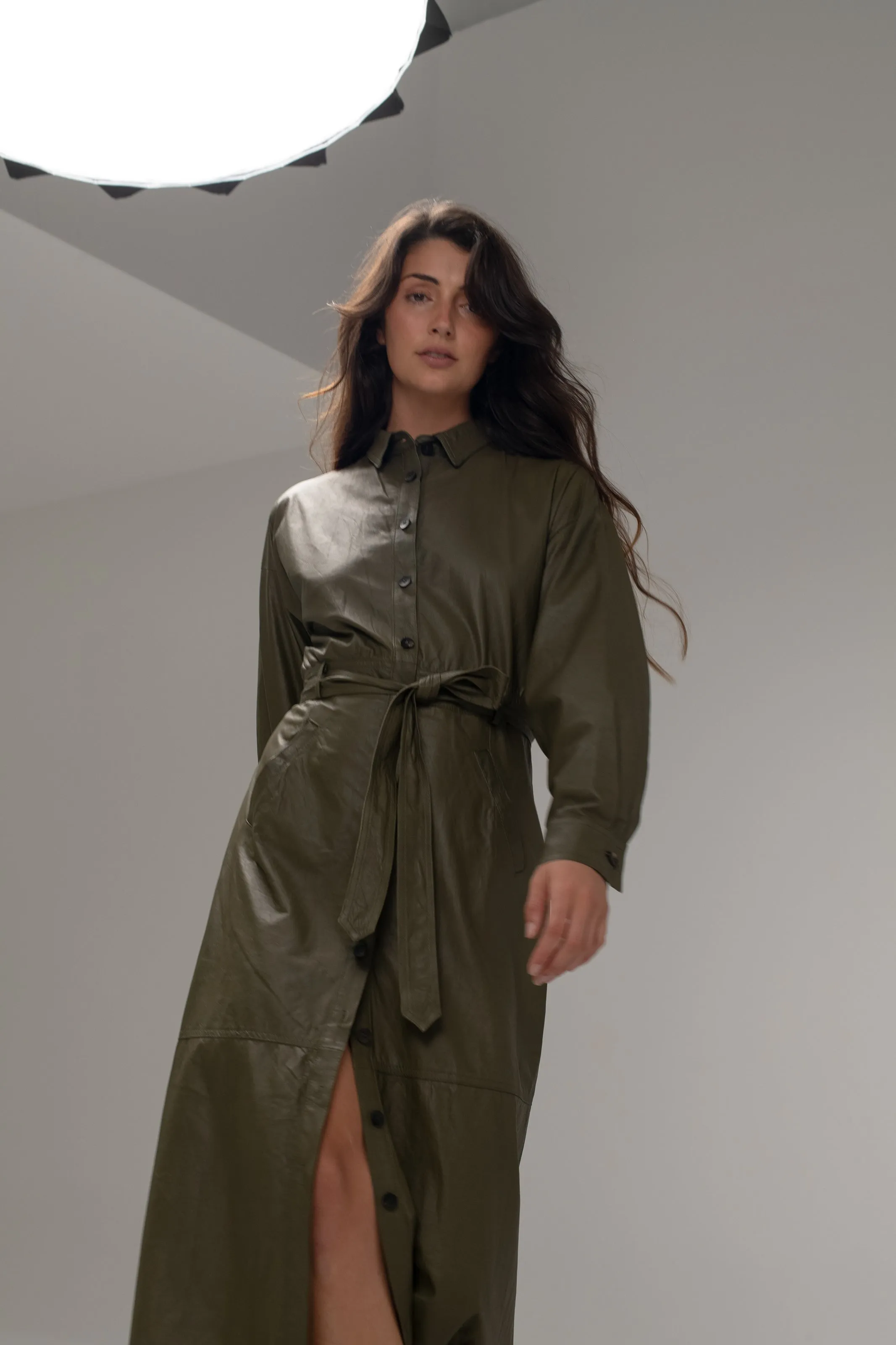 Long Shirt Dress Leather Military