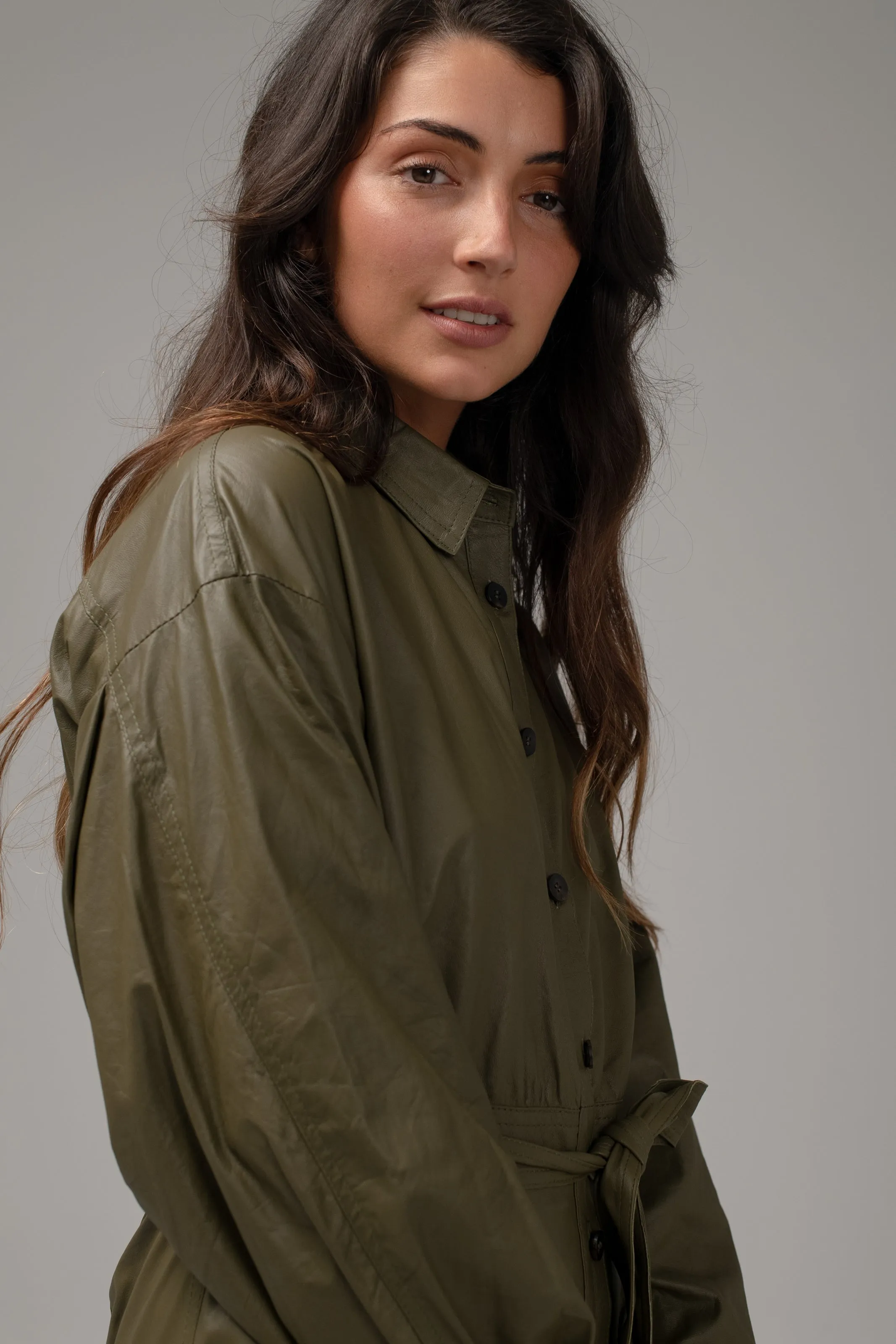 Long Shirt Dress Leather Military