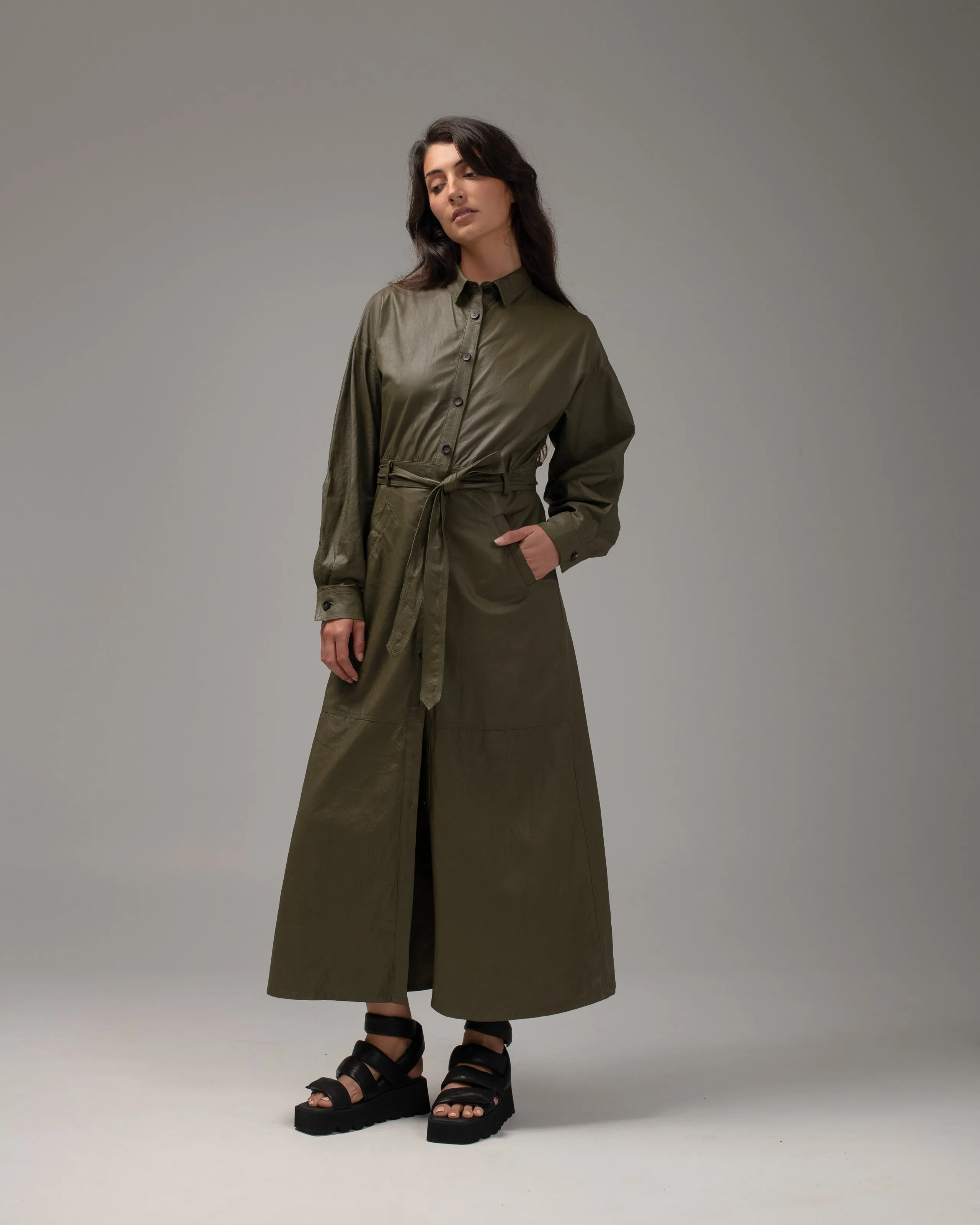 Long Shirt Dress Leather Military