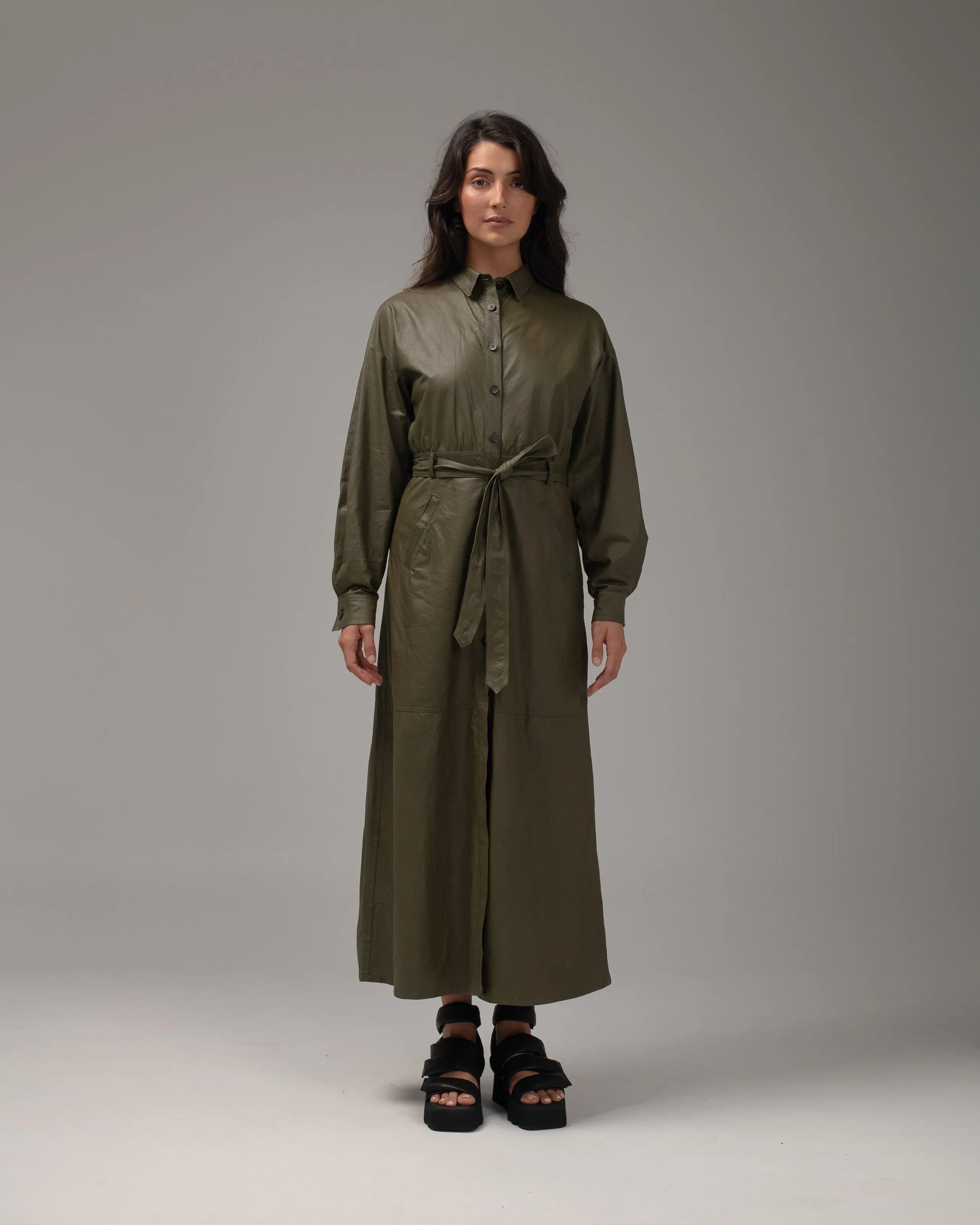 Long Shirt Dress Leather Military