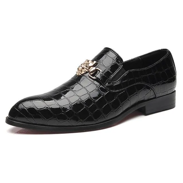 Luxury Crocodile Grain Pointed Toe Slip-On Oxfords Men Dress Shoes