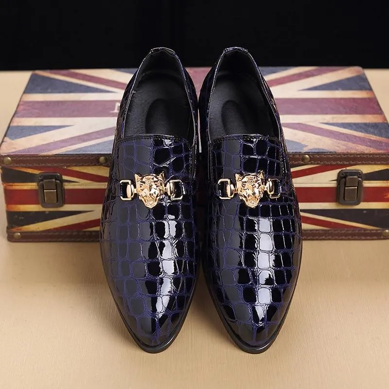 Luxury Crocodile Grain Pointed Toe Slip-On Oxfords Men Dress Shoes
