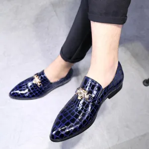 Luxury Crocodile Grain Pointed Toe Slip-On Oxfords Men Dress Shoes