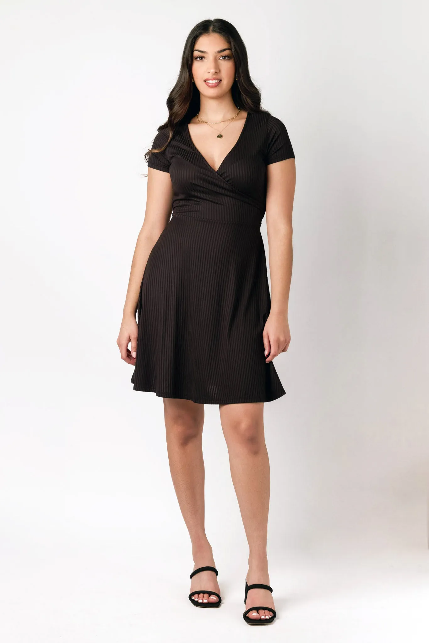 Ribbed Knit Crossover Skater Dress