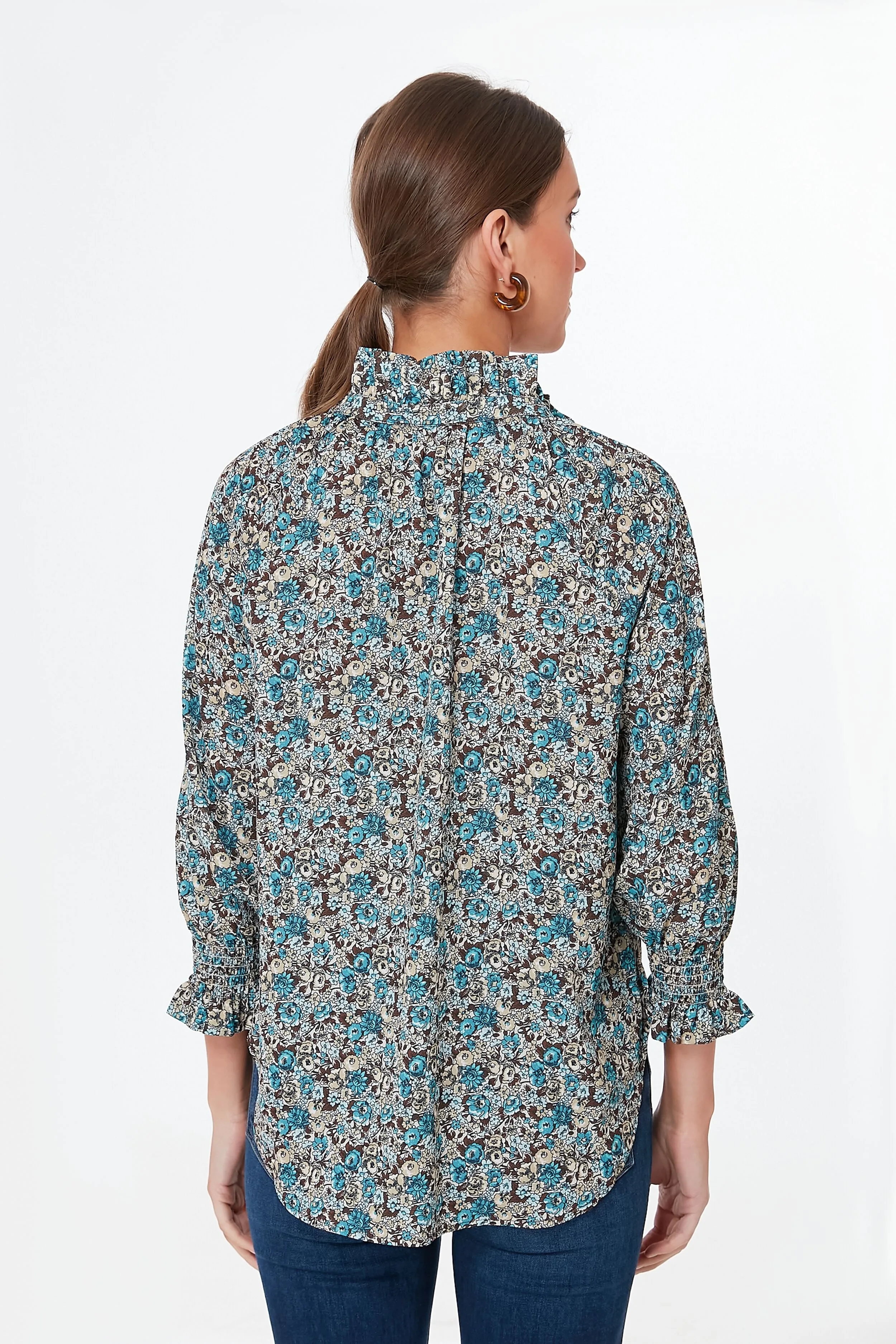 Robin's Egg Floral Schuyler Blouse