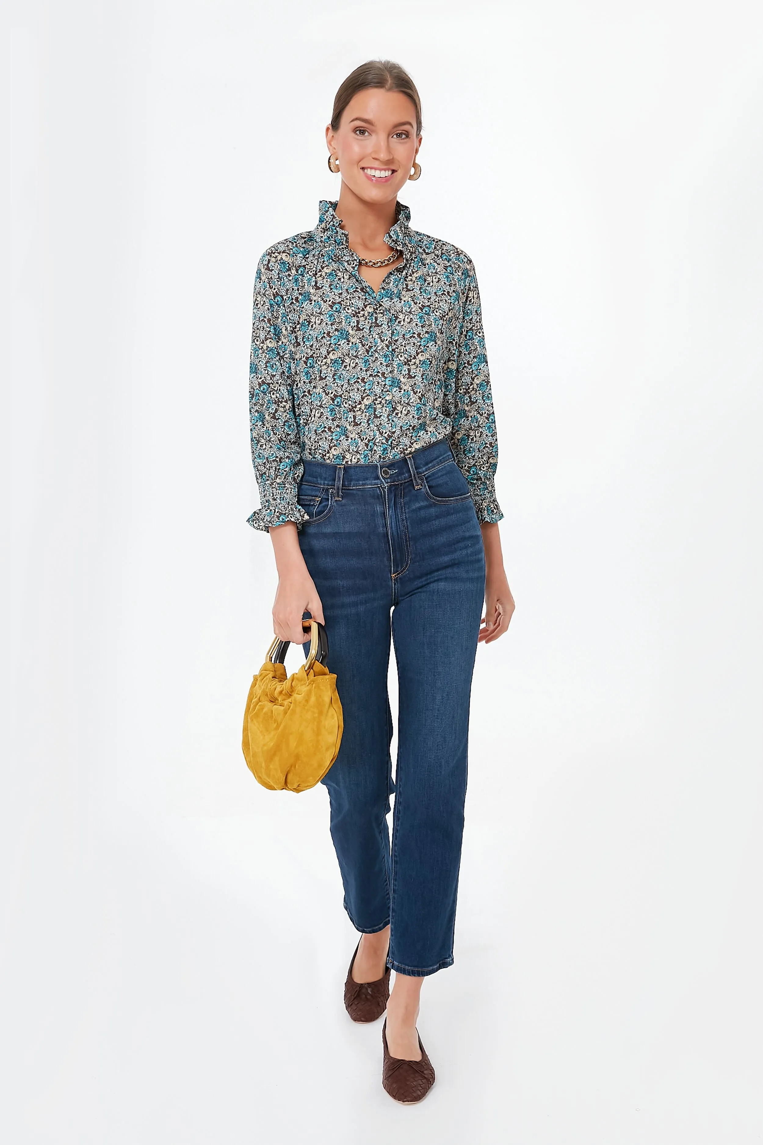 Robin's Egg Floral Schuyler Blouse