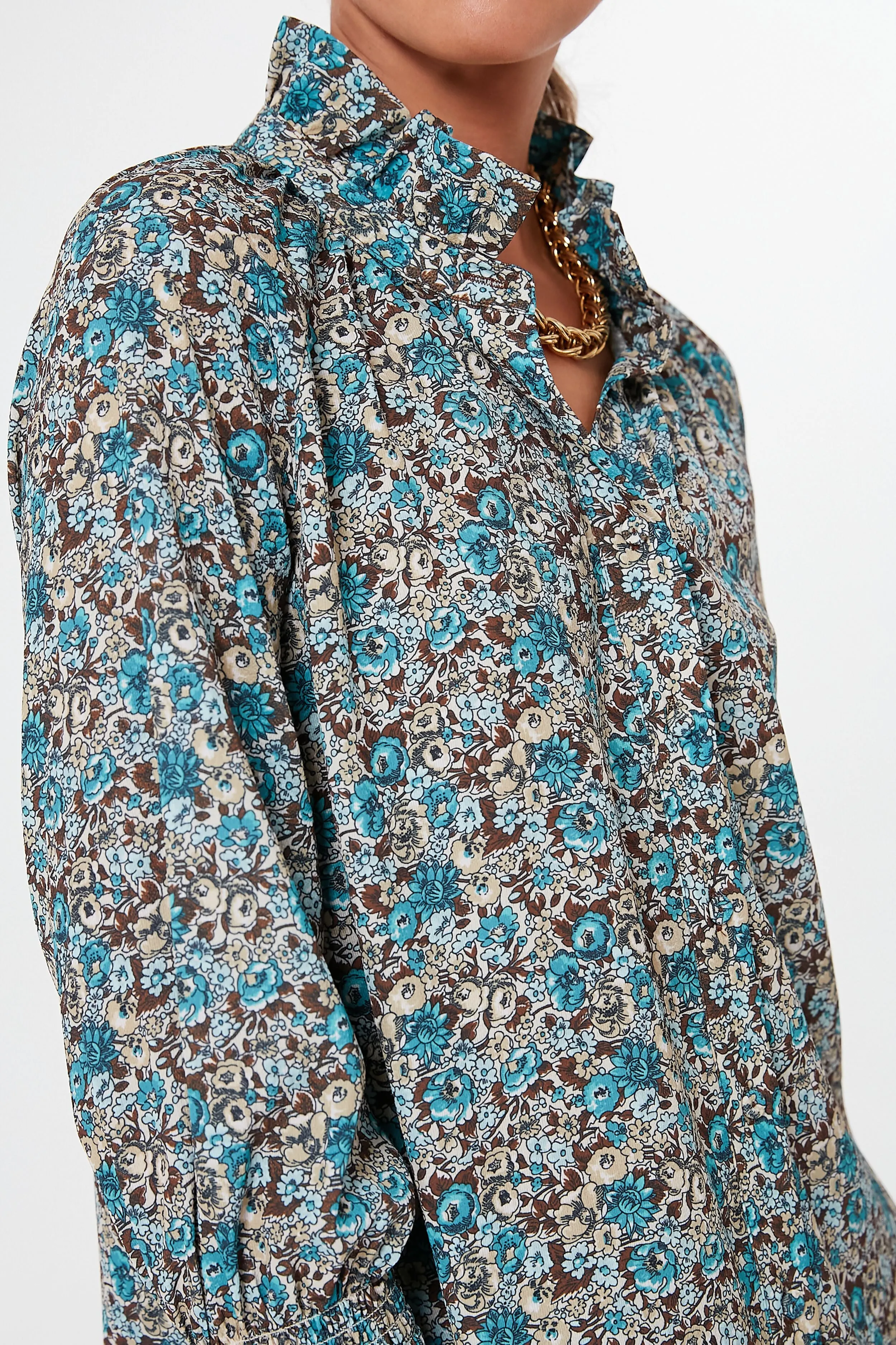 Robin's Egg Floral Schuyler Blouse