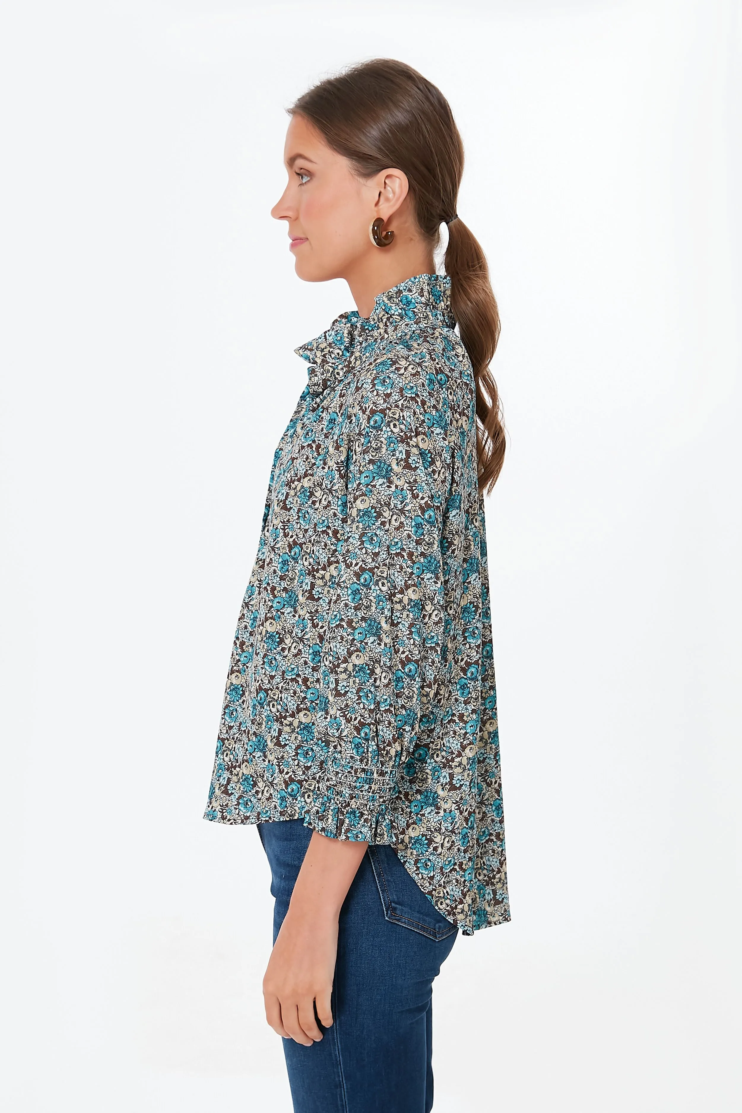 Robin's Egg Floral Schuyler Blouse