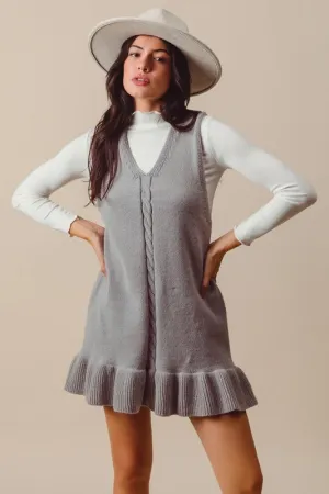 Sleeveless V Neck Ruffle Hem Rib Knit Dress