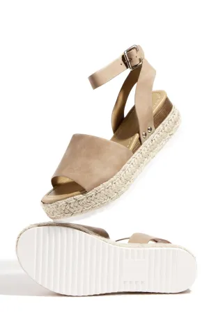 Soda Topic Espadrilles Flatform Studded Wedge Open Toe Sandals (5.5 M US, Natural Taupe Nubuck)