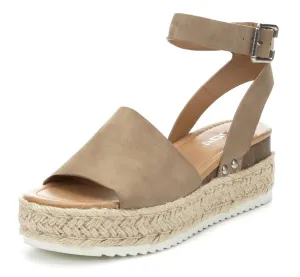 Soda Topic Espadrilles Flatform Wedge Open Toe Sandals (6 M US, Natural Taupe Nubuck)