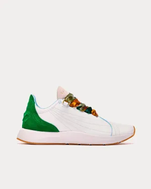 Two White / Green Low Top Sneakers