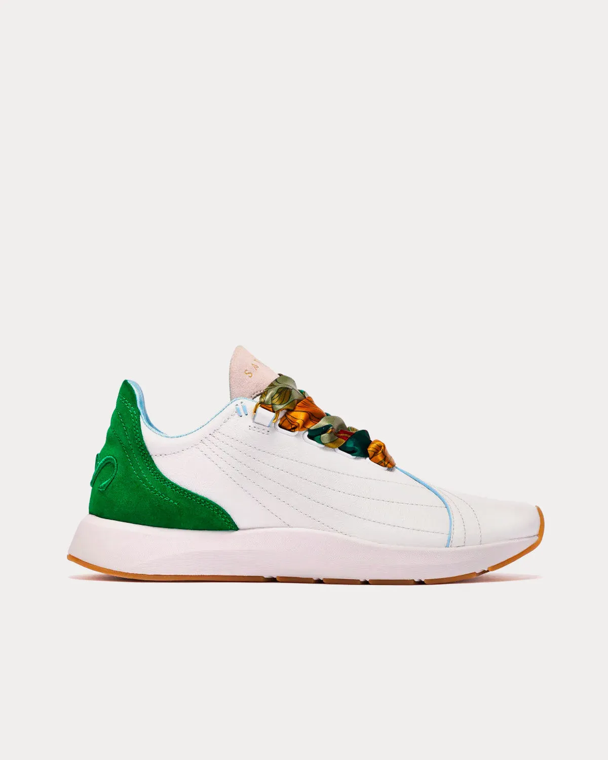 Two White / Green Low Top Sneakers