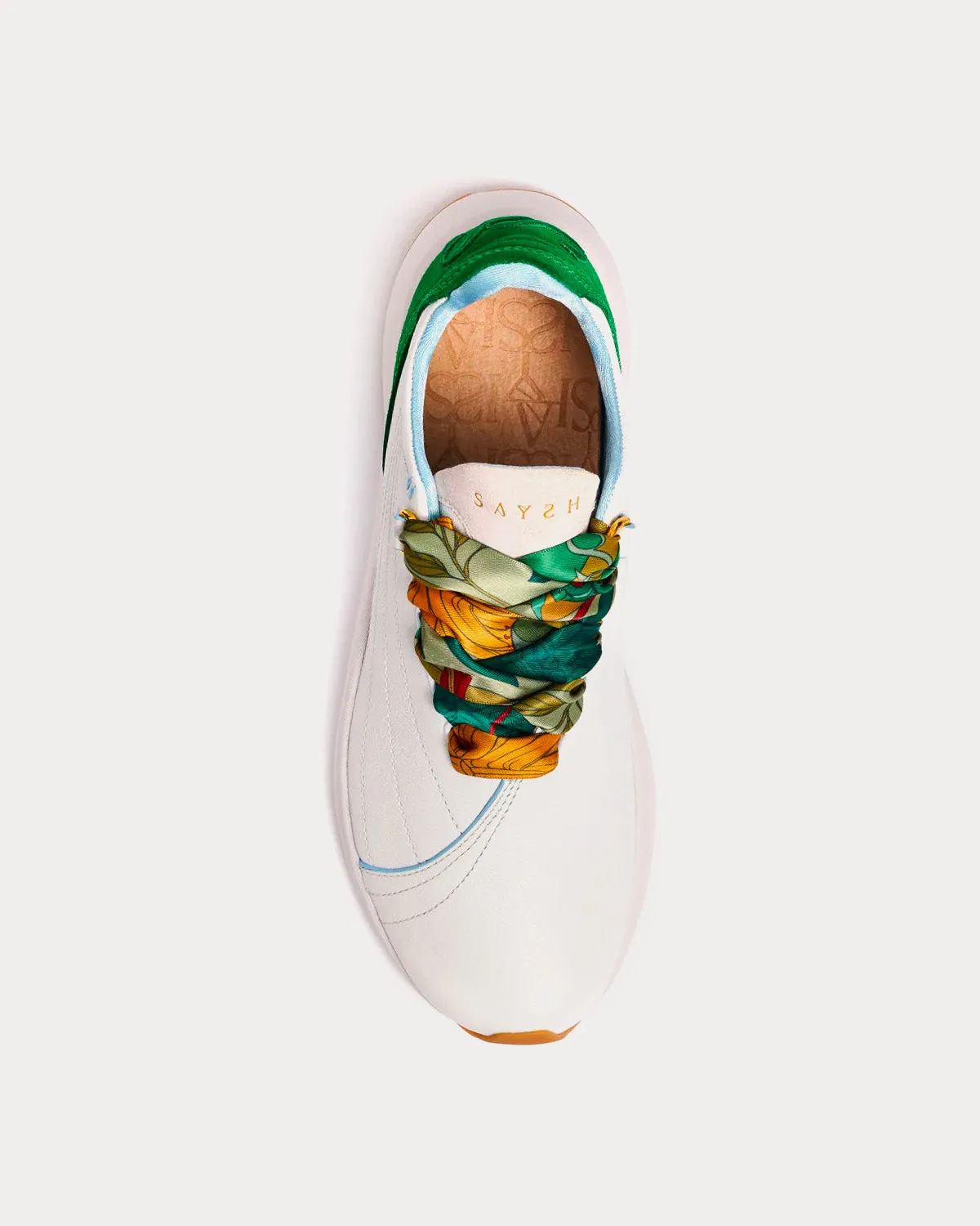 Two White / Green Low Top Sneakers